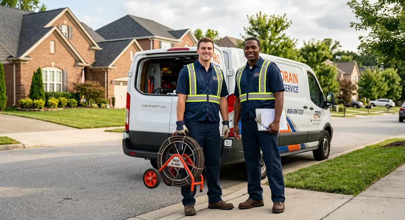 Sewer and drain service team with equipment ready for work in Big Spring