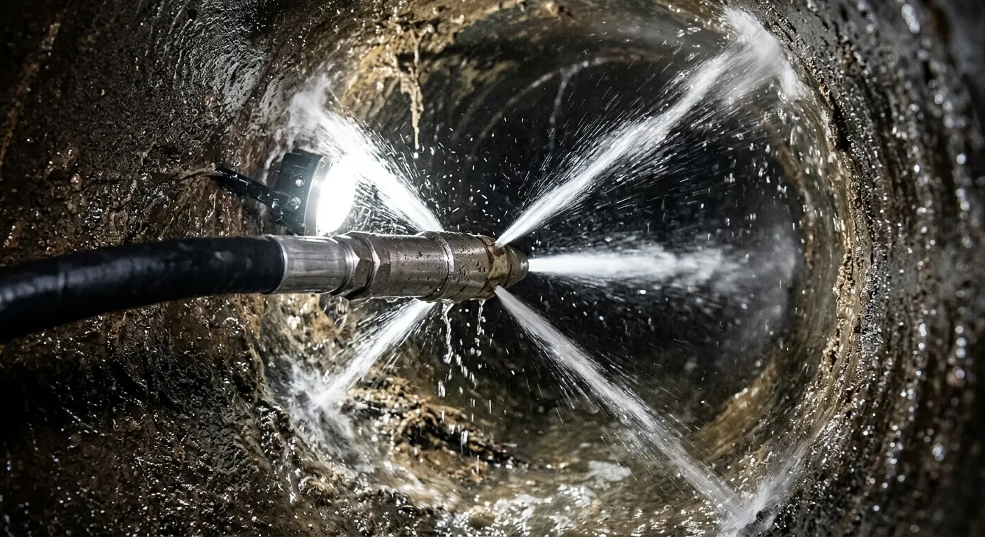 High-pressure hydro jetting nozzle cleaning sewer pipe for Trenchless Sewer Repair in Big Spring